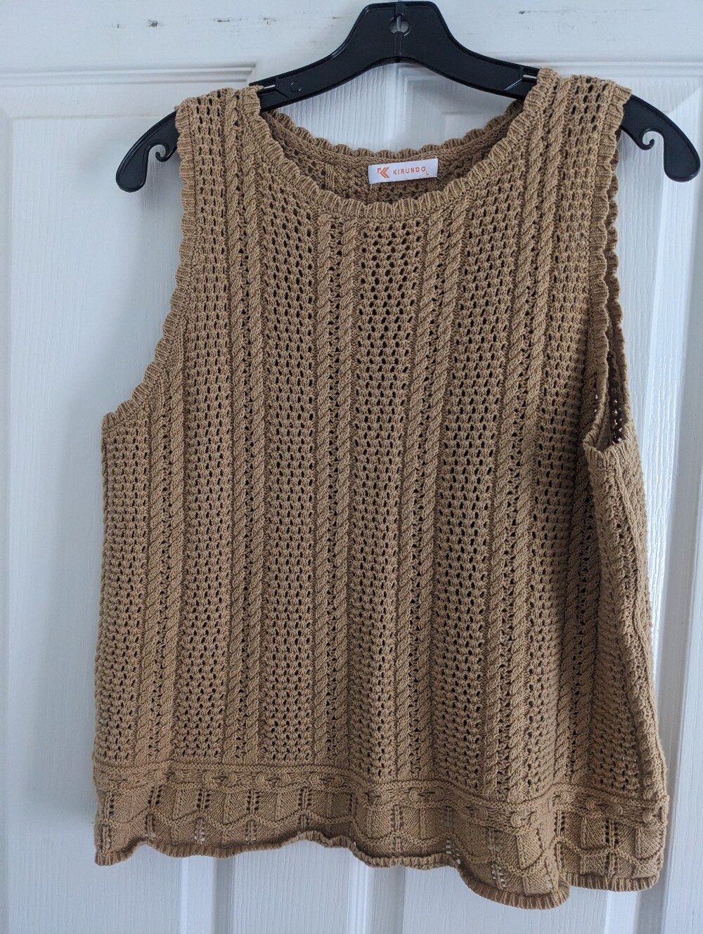 Crochet Knit Tank Top Tan